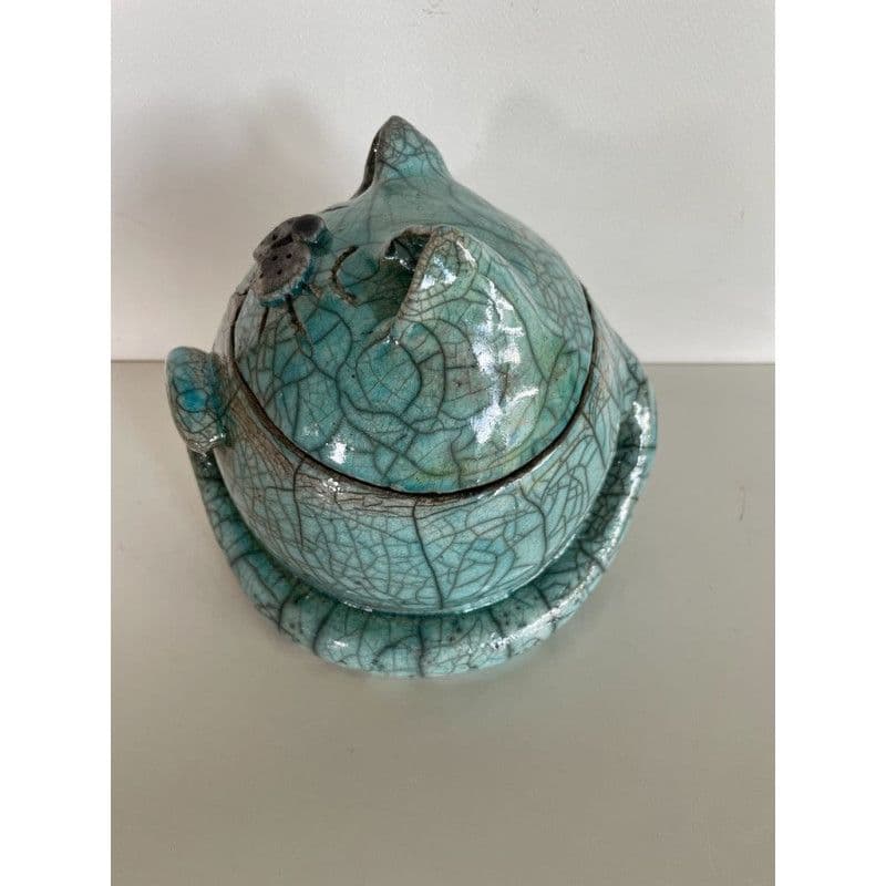 Boîte Chat Bleue Céramique Raku — 4