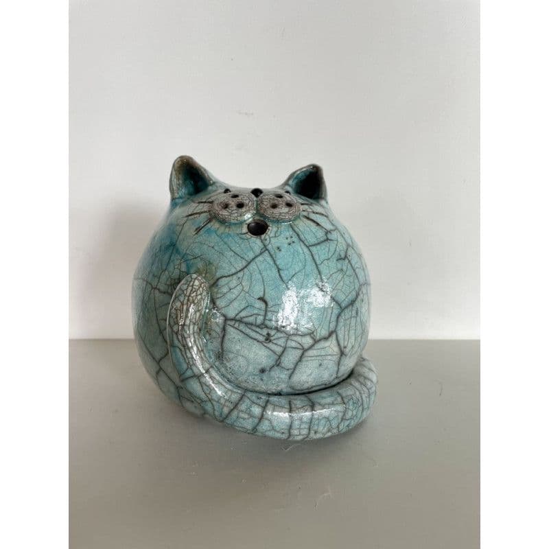 Chat "Cachou" Bleu Céramique Raku — 5