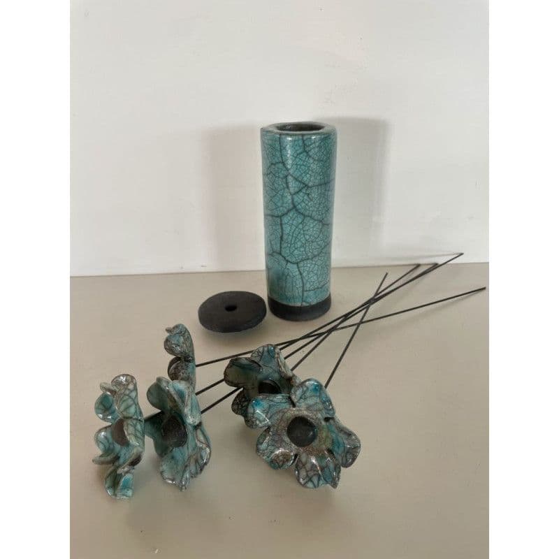 Soliflore Céramique Raku avec sa Fleur Bleue — 6