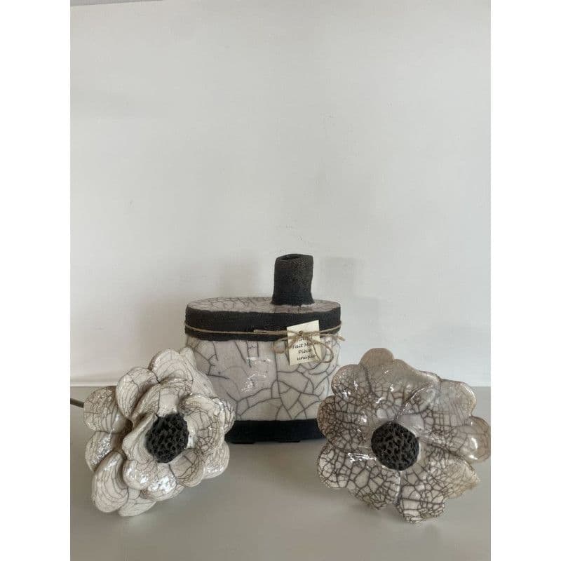 Vase "Bouteille" et ses fleurs Céramique Raku — 7