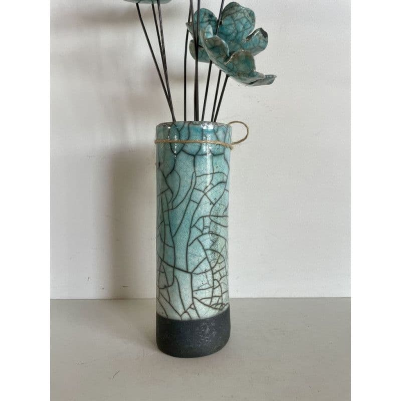 Vase Contemporain et Ses Fleurs Bleues Céramique Raku — 4