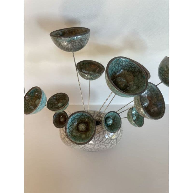 Vase Contemporain et ses Superbes Fleurs Céramique Raku — 4