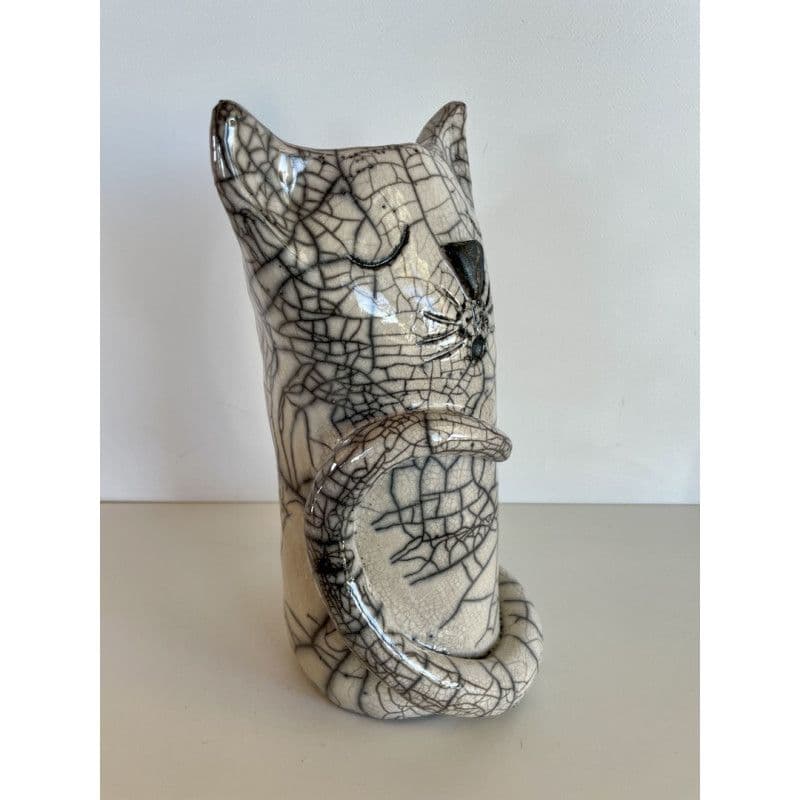 Vase Chat Céramique Raku Blanc — 2