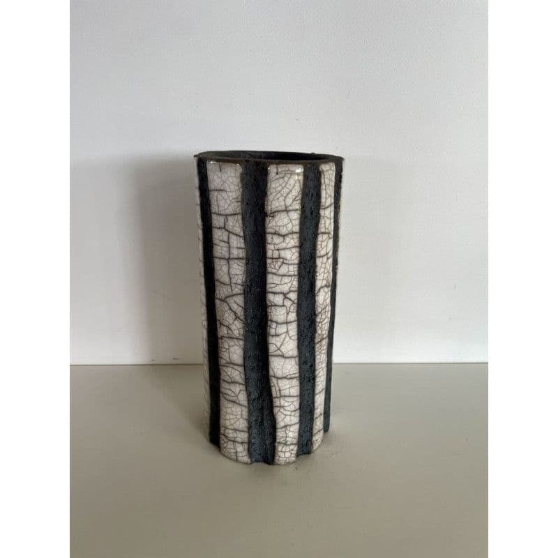 "Volcanic lava" White Raku ceramic vase — 4