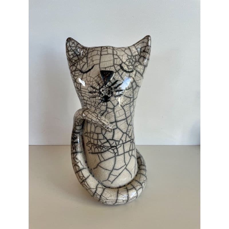 Vase Chat Céramique Raku Blanc — 1