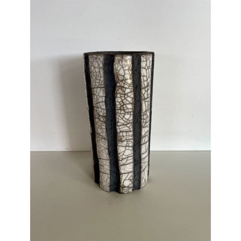 "Volcanic lava" White Raku ceramic vase — 3