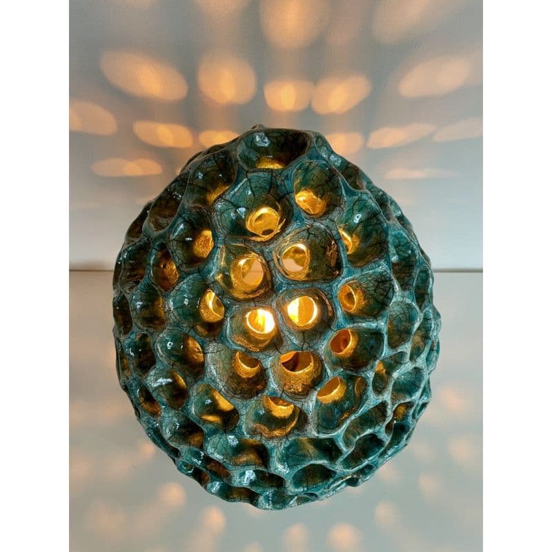 Lampe Anémone Bleue Turquoise Céramique Raku — 3