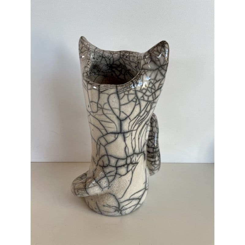 Vase Chat Céramique Raku Blanc — 3