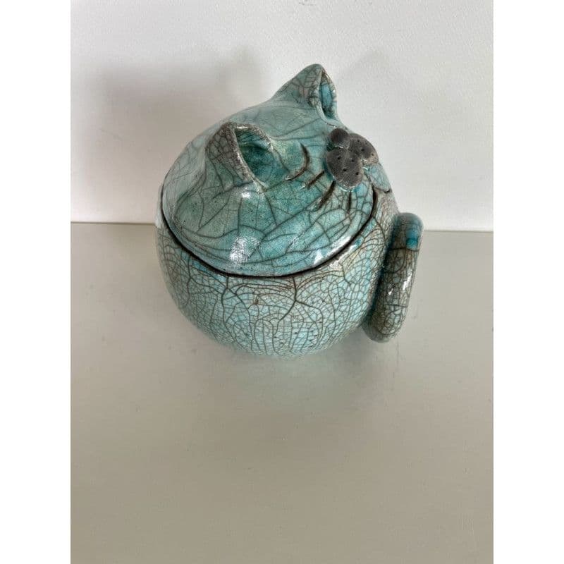 Boîte Chat Bleue Céramique Raku — 3