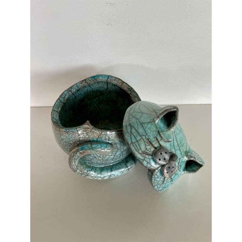 Boîte Chat Bleue Céramique Raku — 1