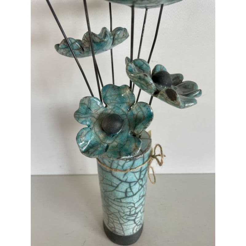 Vase Contemporain et Ses Fleurs Bleues Céramique Raku — 7