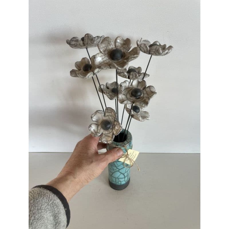 Vase Contemporain Fleurs Blanches Céramique Raku — 8
