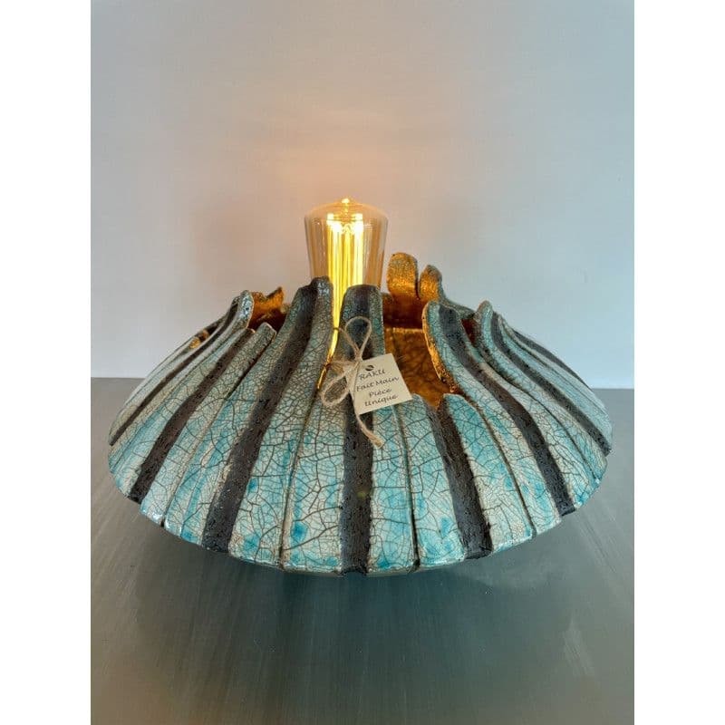 Lampe "Lunaire" Céramique Raku Bleu/Vert — 2
