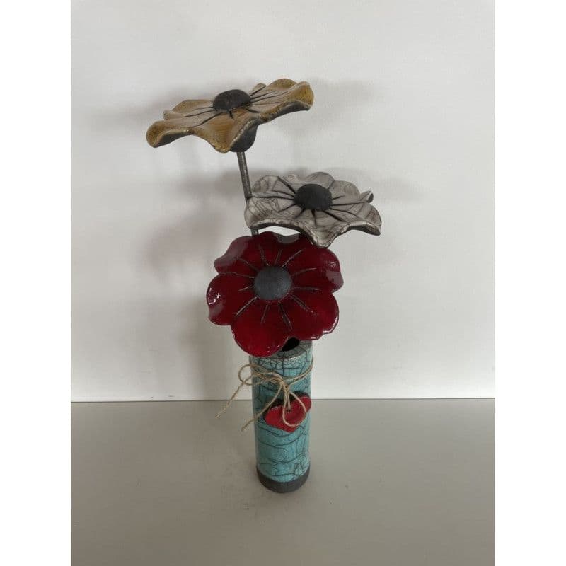 Raku Ceramic Vase and its 3 flowers — 2