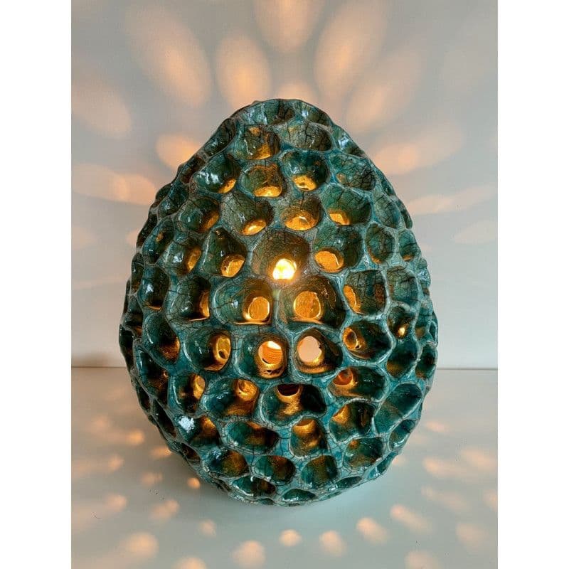 Lampe Anémone Bleue Turquoise Céramique Raku — 2