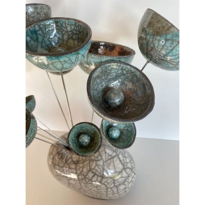 Vase Contemporain et ses Superbes Fleurs Céramique Raku — 7