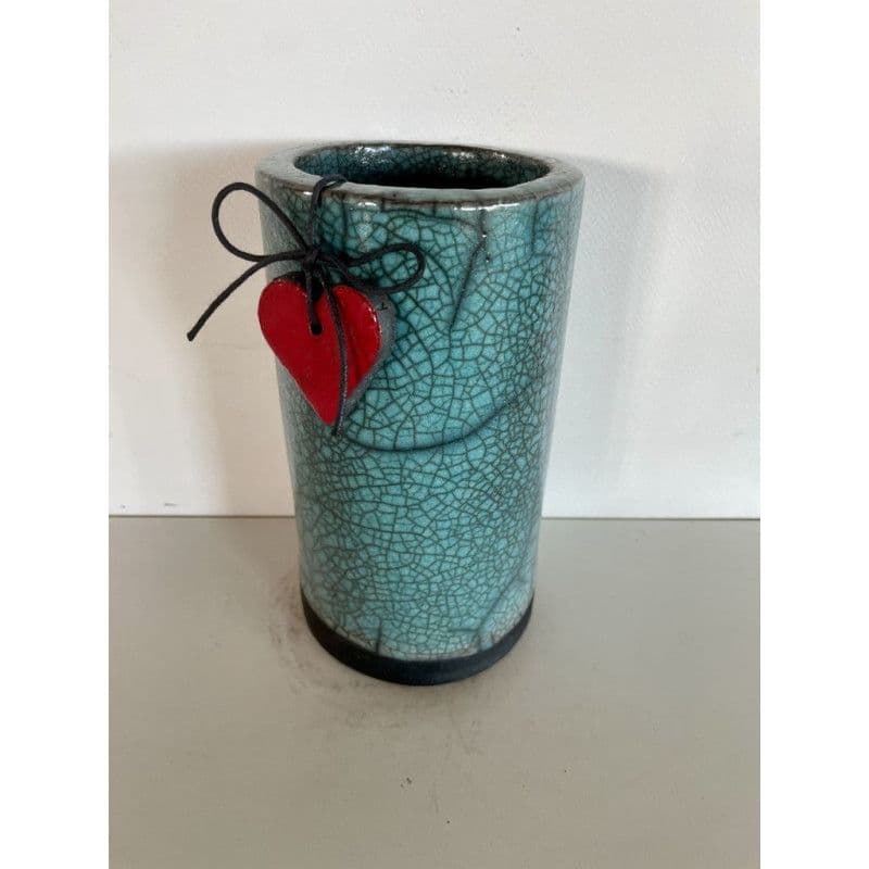 Vase Céramique Raku avec Son Petit Coeur Rouge — 4