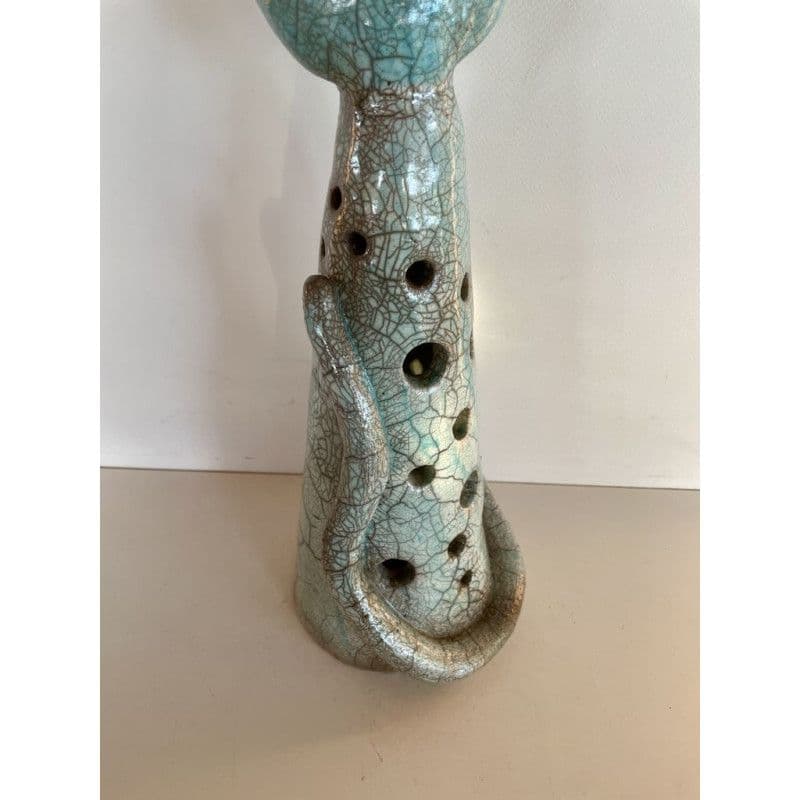 Large Cat Photophore "Mistigris" in Raku Ceramic — 6