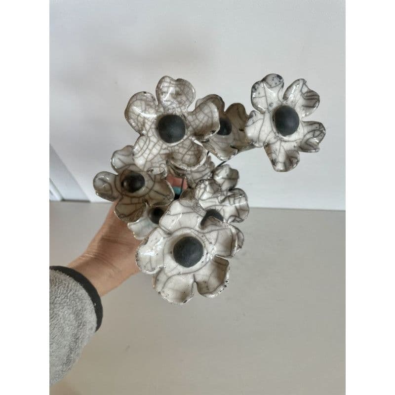 Vase Contemporain Fleurs Blanches Céramique Raku — 7