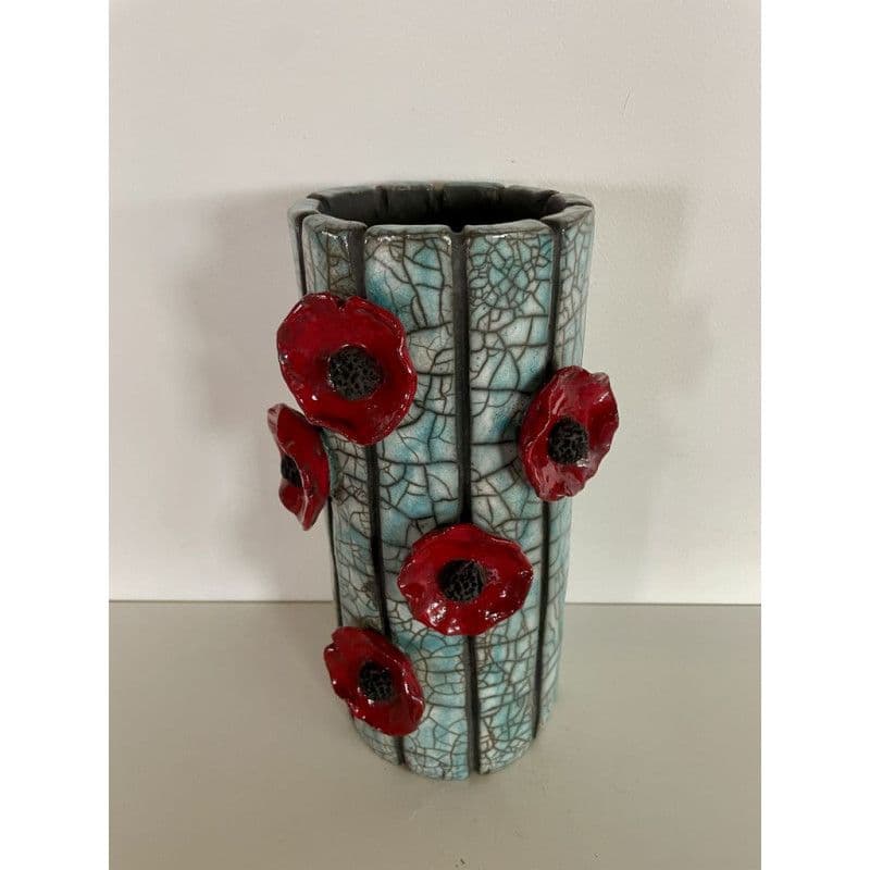 Vase céramique raku "coquelicots" — 2