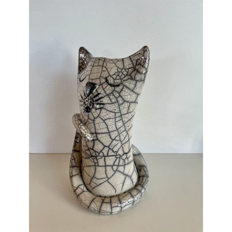 Vase Chat Céramique Raku Blanc — 5