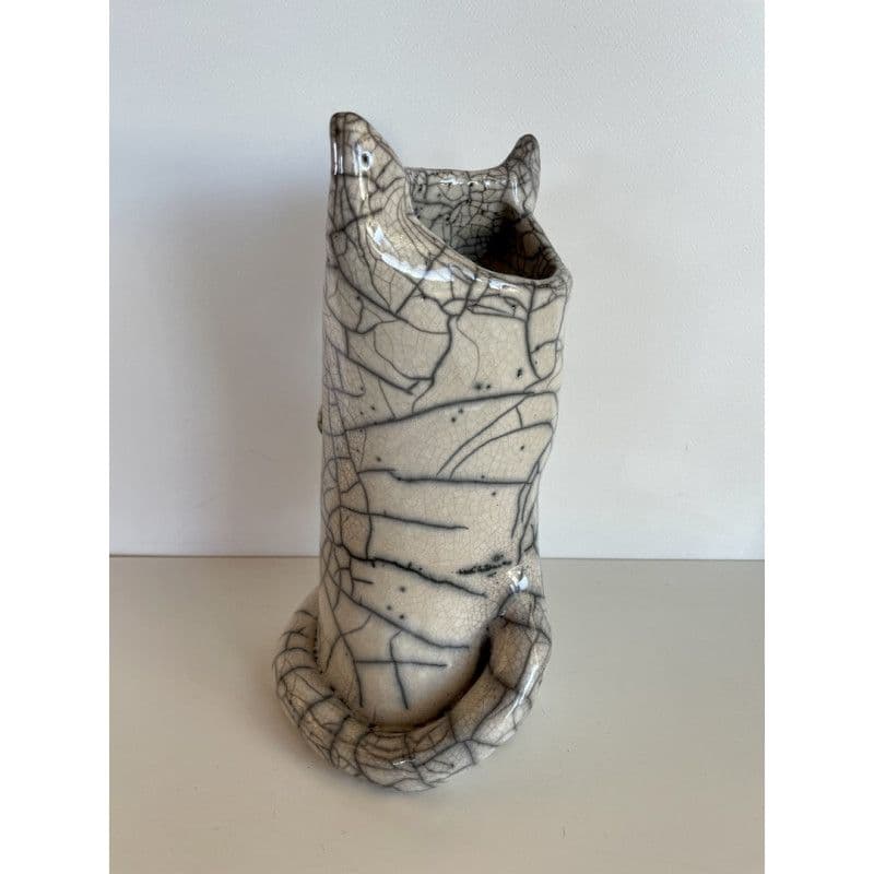 Vase Chat Céramique Raku Blanc — 4