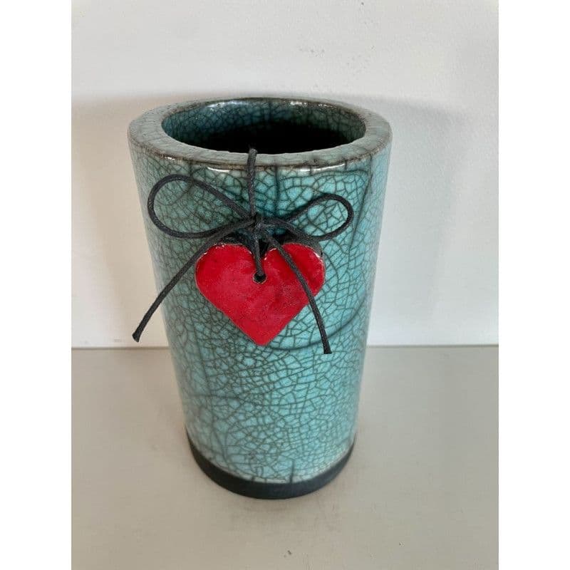 Vase Céramique Raku avec Son Petit Coeur Rouge — 2