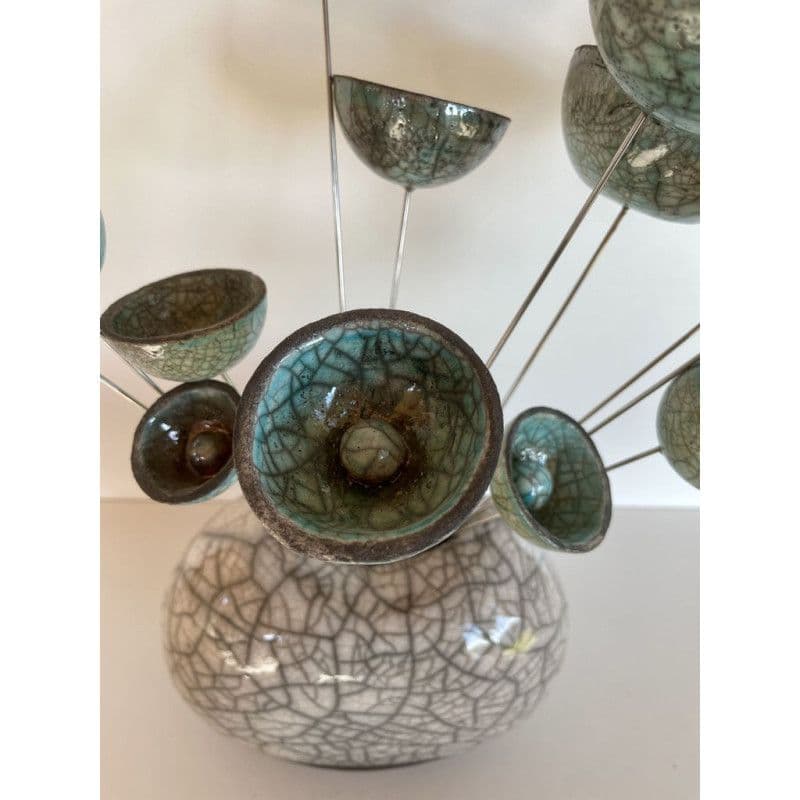 Vase Contemporain et ses Superbes Fleurs Céramique Raku — 6