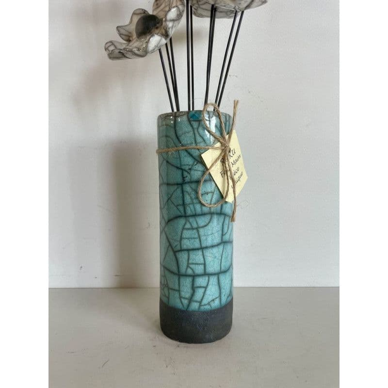 Vase Contemporain Fleurs Blanches Céramique Raku — 4