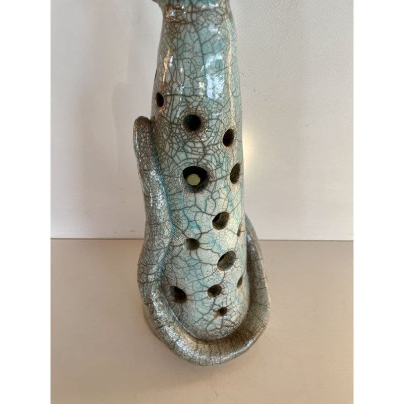 Large Cat Photophore "Mistigris" in Raku Ceramic — 5