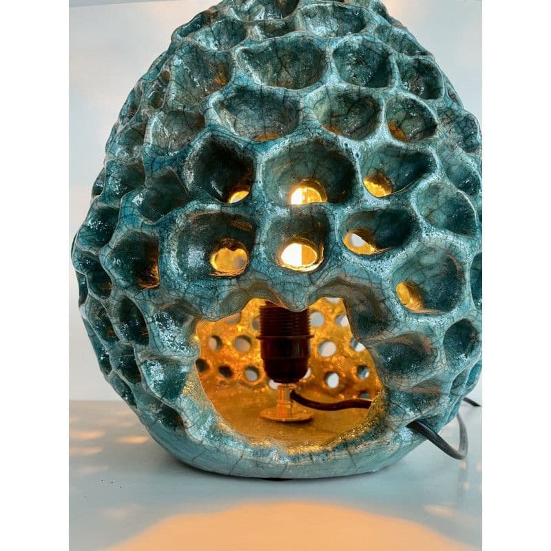 Lampe Anémone Bleue Turquoise Céramique Raku — 6
