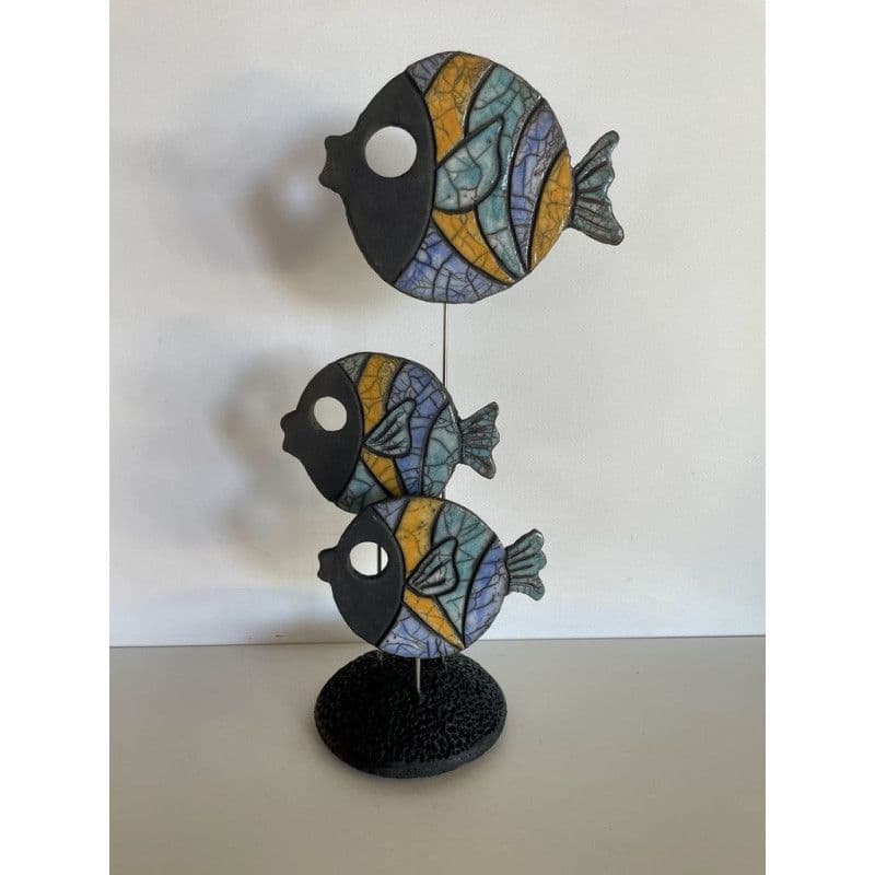 Banc de Poissons "Rigolos"Colorés Céramique Raku — 1