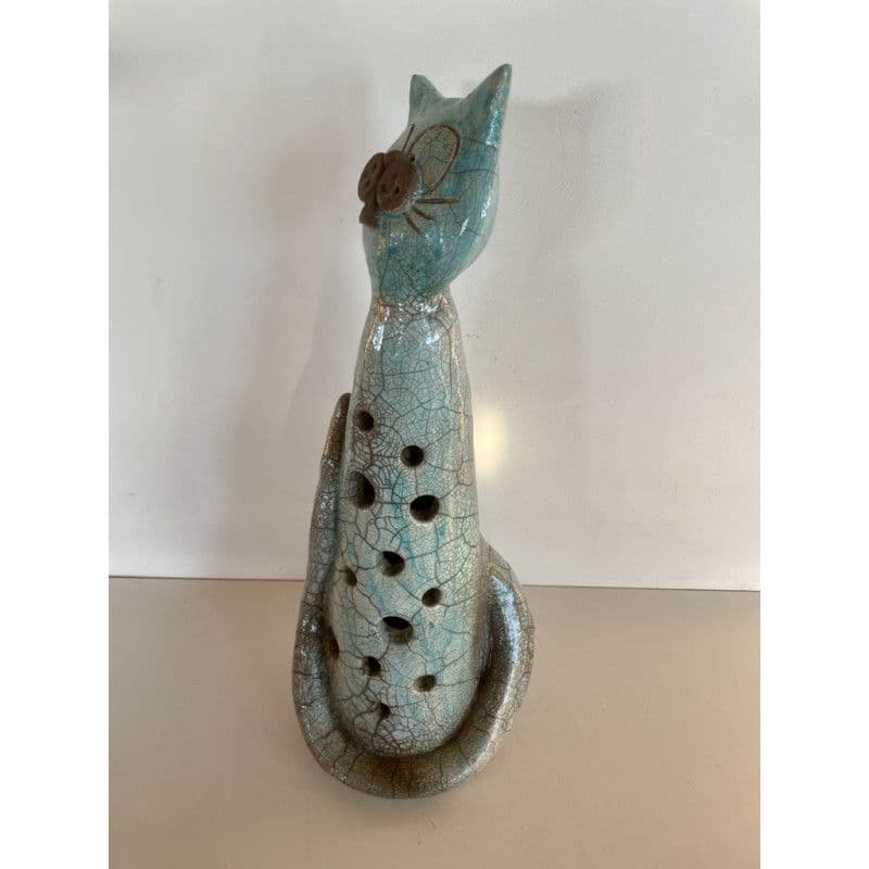 Large Cat Photophore "Mistigris" in Raku Ceramic — 4