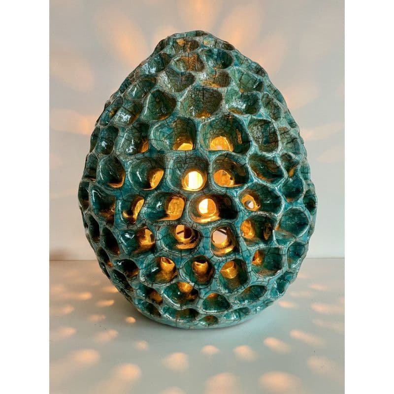 Lampe Anémone Bleue Turquoise Céramique Raku — 1
