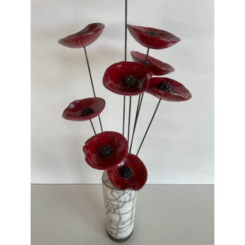Vase Contemporain avec ses Fleurs Céramique Raku — 3