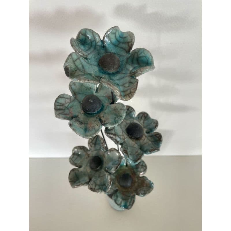 Soliflore Céramique Raku avec sa Fleur Bleue — 2