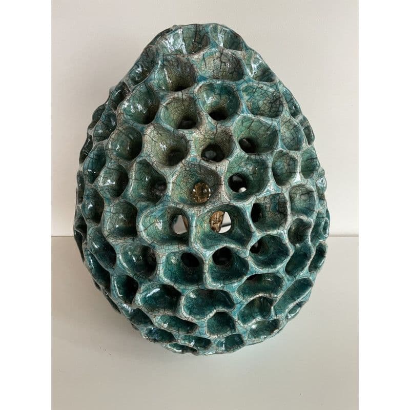 Lampe Anémone Bleue Turquoise Céramique Raku — 7