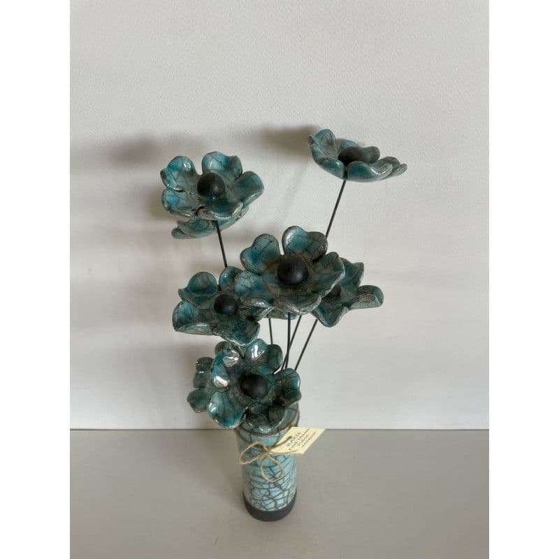 Vase Contemporain et Ses Fleurs Bleues Céramique Raku — 2
