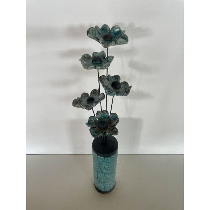 Soliflore Céramique Raku avec sa Fleur Bleue — 1