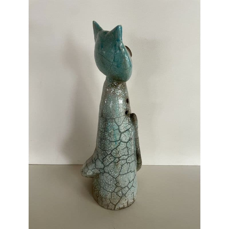 Large Cat Photophore "Mistigris" in Raku Ceramic — 3