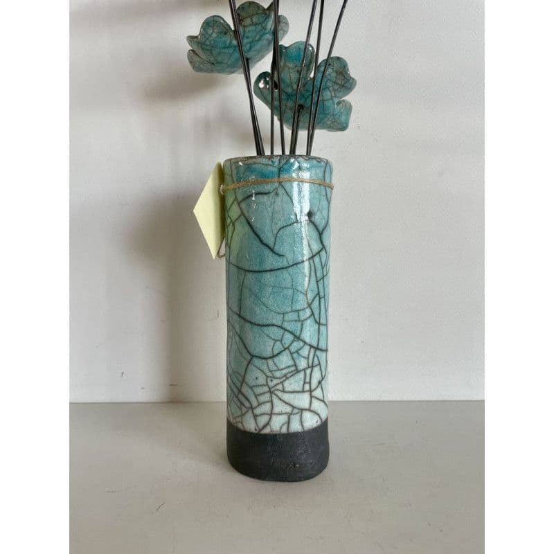 Vase Contemporain et Ses Fleurs Bleues Céramique Raku — 5