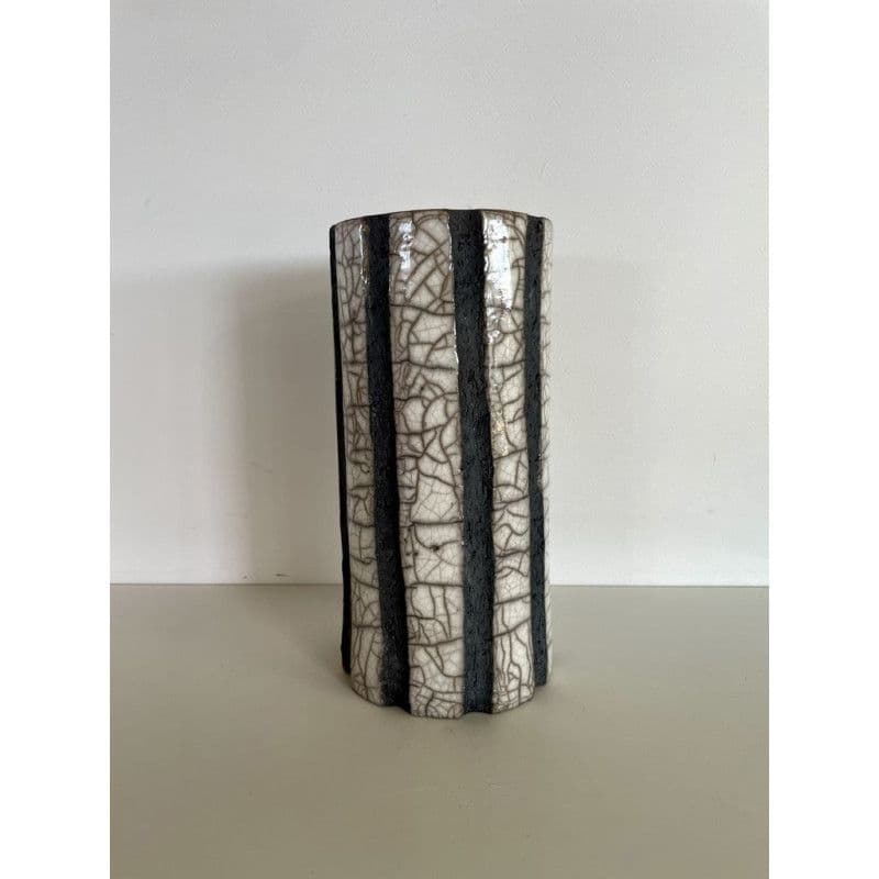 "Volcanic lava" White Raku ceramic vase — 1
