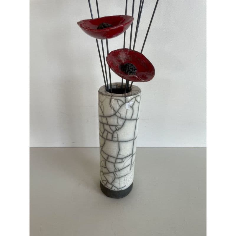 Vase Contemporain avec ses Fleurs Céramique Raku — 5