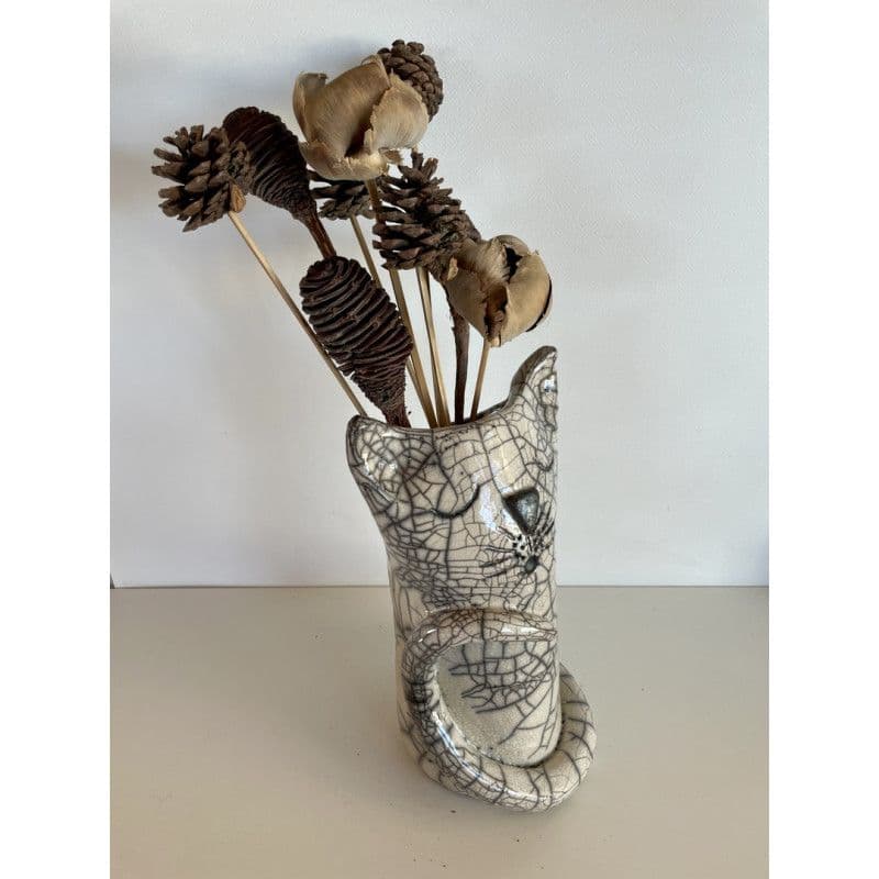 Vase Chat Céramique Raku Blanc — 7