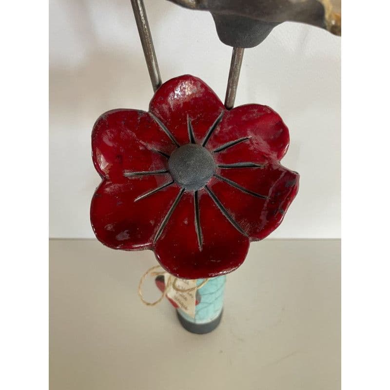 Ceramic Raku vase with 3 flowers — 8
