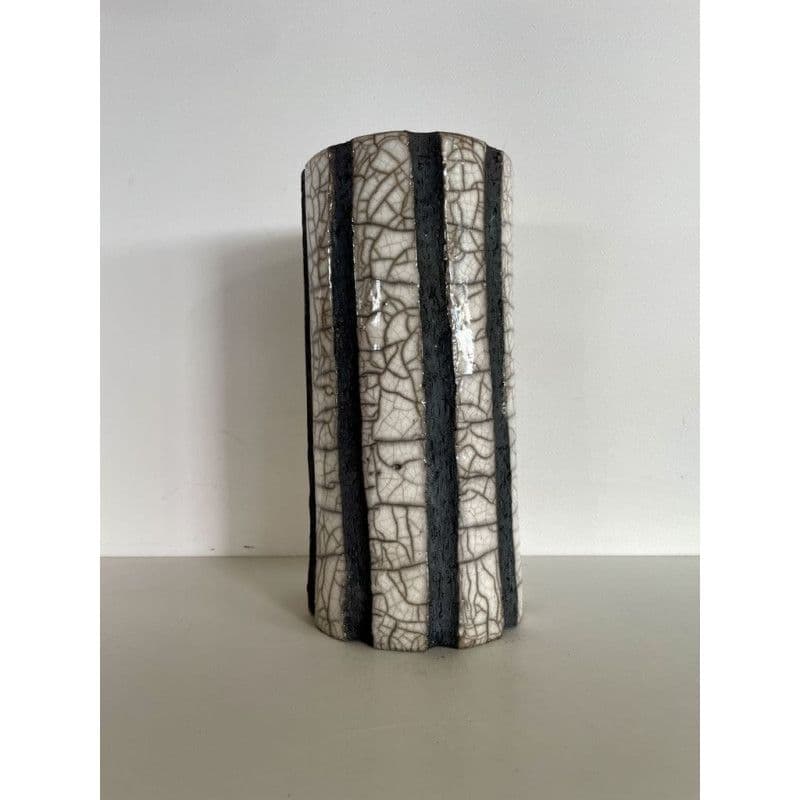 "Volcanic lava" White Raku ceramic vase — 7