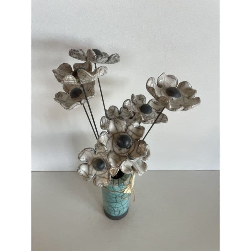 Vase Contemporain Fleurs Blanches Céramique Raku — 2