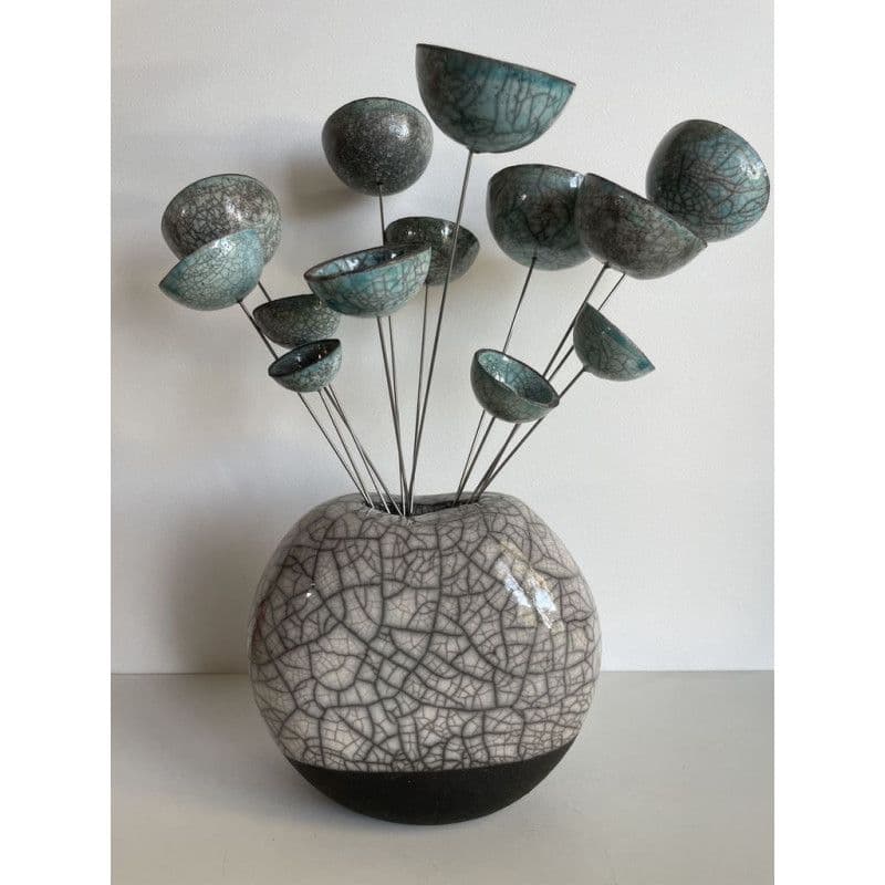 Vase Contemporain et ses Superbes Fleurs Céramique Raku — 2